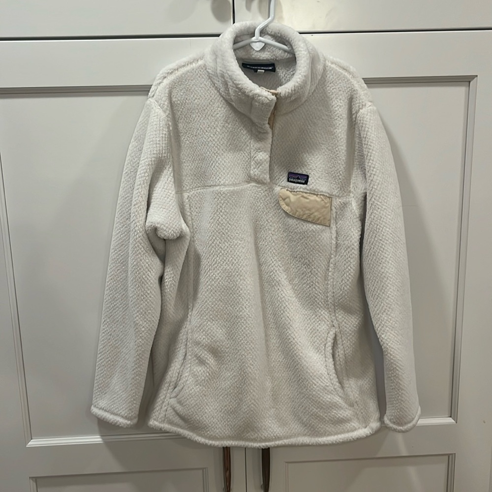 PATAGONIA RE-TOOL SNAP-T PULLOVER FLEECE GIRLS. IVORY. SZ XL (14)